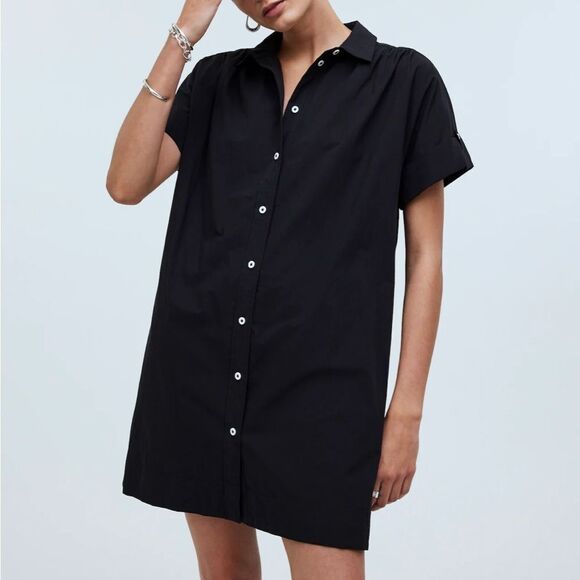 Madewell‎ Collared Button-Front Mini Shirtdress Womens XS Black - Picture 11 of 11